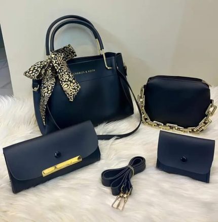 Designer Handbag with Gold Chain Strap (4PC set)